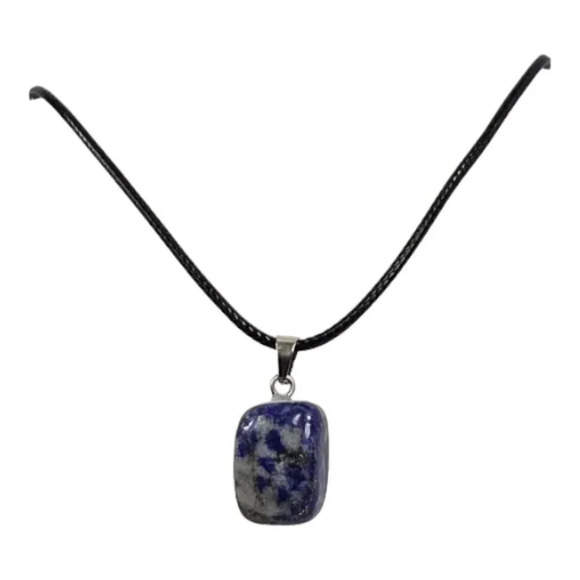 Blue Sodalite Natural Stone Cube Necklace with 18in Black Chain SN15 - Picture 2 of 4